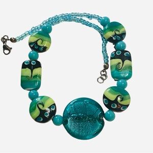 Blue Glass Handcrafted Evil Eye Dichroic Glass Vibrant Vintage to Now Necklace